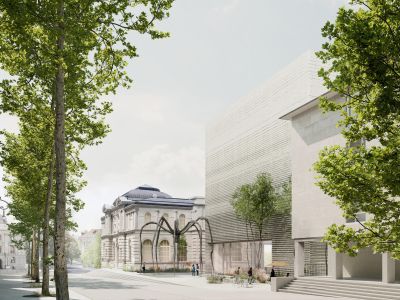 Rendering, Siegerprojekt «Eiger», Blick vom Waisenhausplatz. Visualisierung: Studio Blomen, Zürich © Schmidlin Architekten
