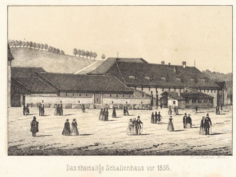 Das «Schallenhaus» bis 1856: Hinter den Mauern schufteten die Strafgefangenen, davor spazierte das Bürgertum.